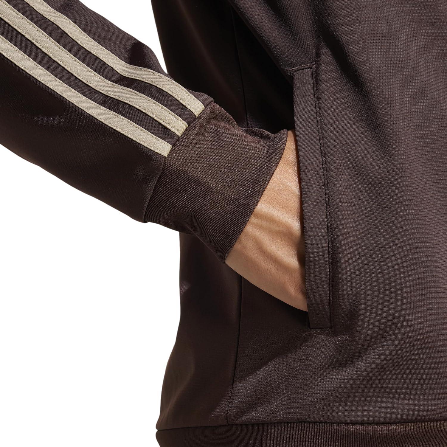 imageadidas Mens Essentials Warmup 3stripes Track TopShadow Brown
