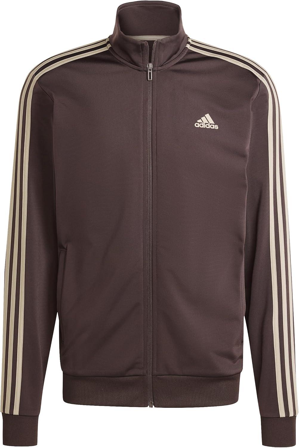 imageadidas Mens Essentials Warmup 3stripes Track TopShadow Brown