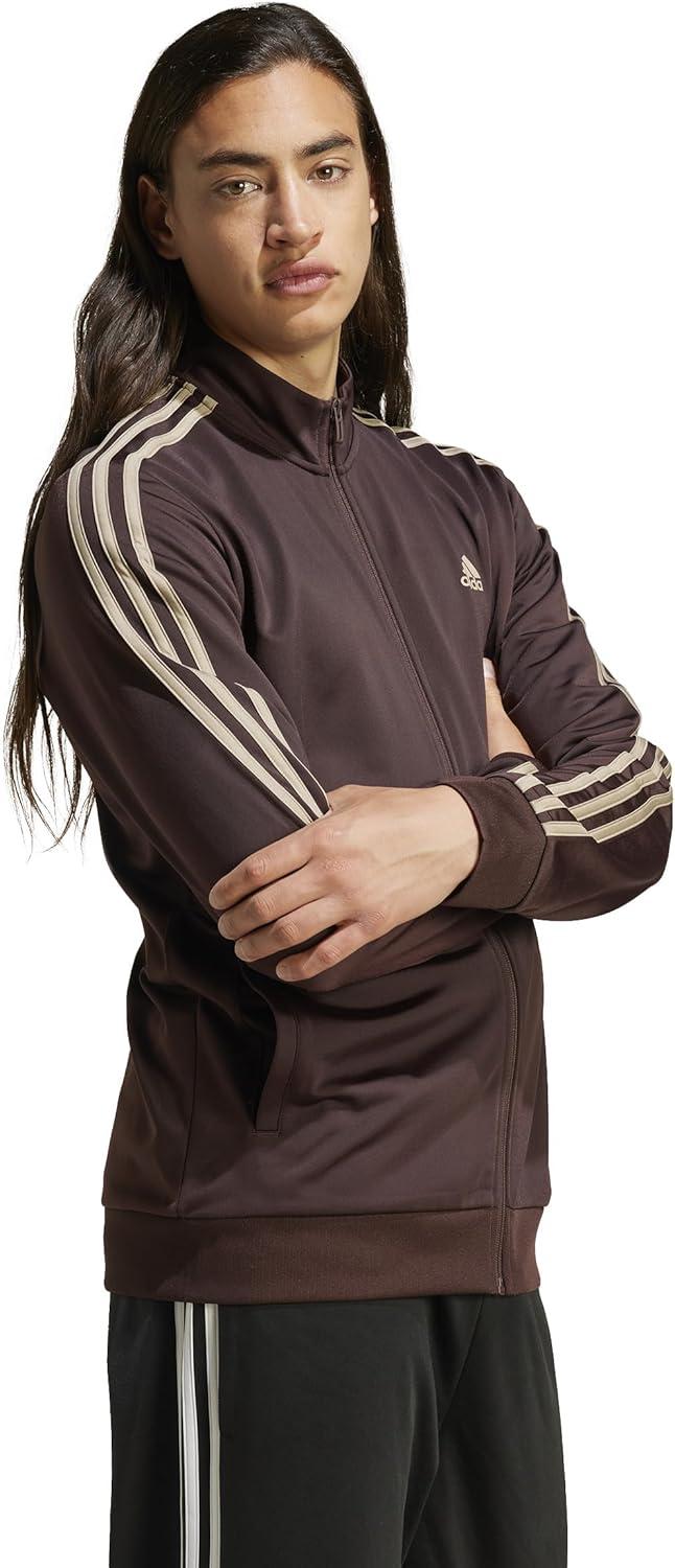 imageadidas Mens Essentials Warmup 3stripes Track TopShadow Brown