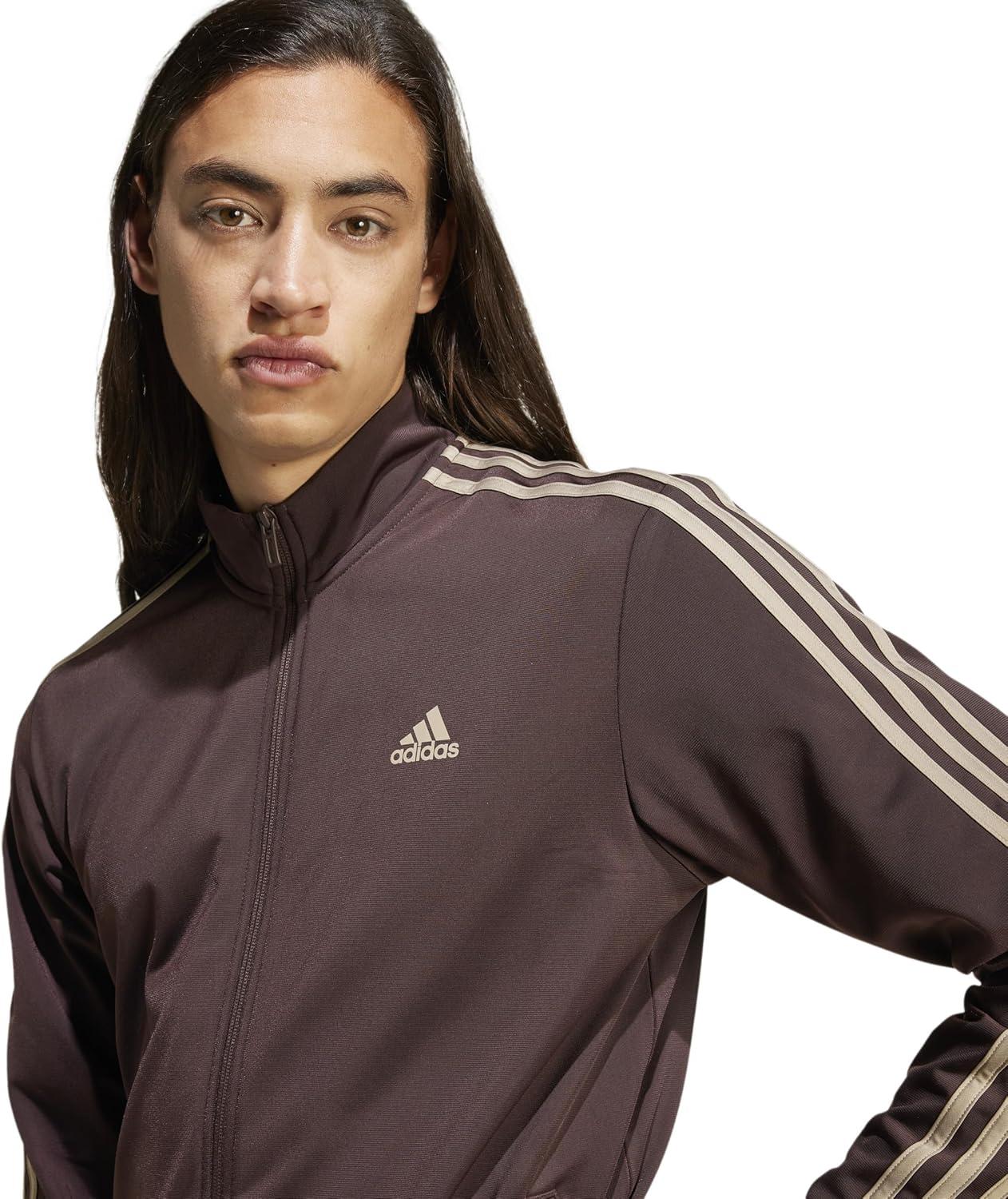 imageadidas Mens Essentials Warmup 3stripes Track TopShadow Brown