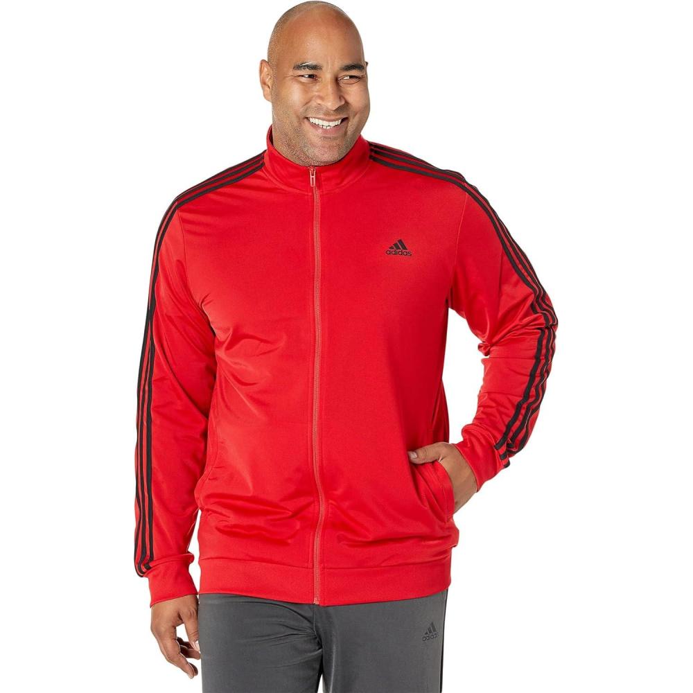 imageadidas Mens Essentials Warmup 3stripes Track TopScarletBlack