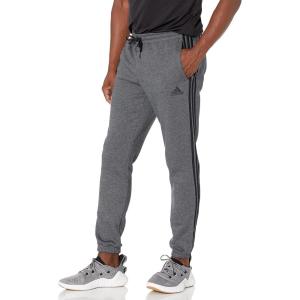 imageadidas Mens Essentials Fleece Tapered Elastic Cuff 3Stripes PantsDark Grey Heather