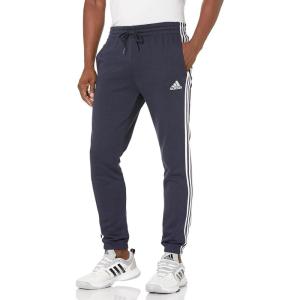 imageadidas Mens Essentials Fleece Tapered Elastic Cuff 3Stripes PantsLegend Ink