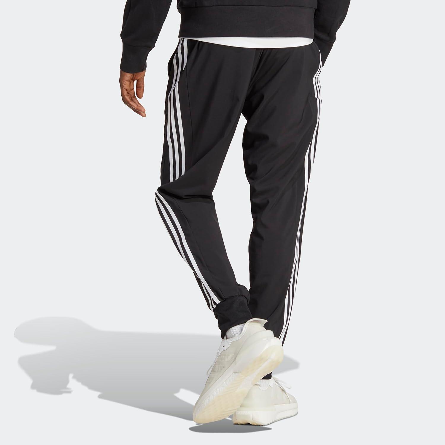 imageadidas Mens Aeroready Essentials Tapered Cuff Woven 3Stripes PantsBlackWhite
