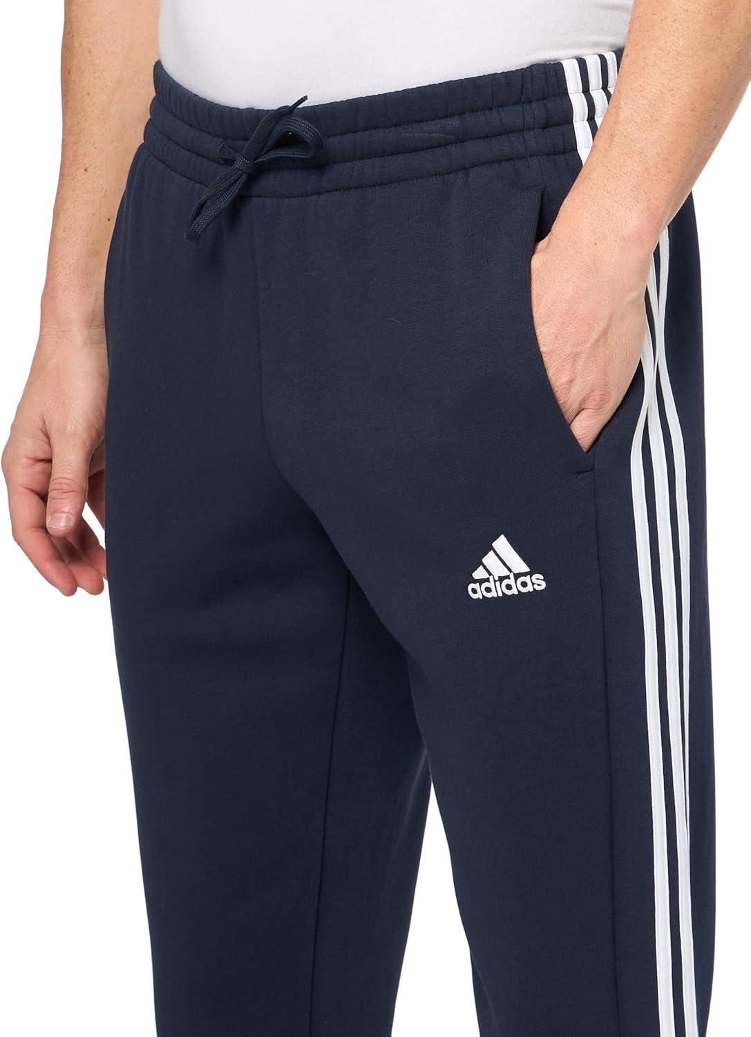 imageadidas Mens Essentials 3Stripes Fleece Tapered Cuff PantsBetter ScarletWhite