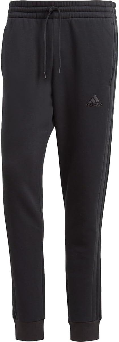 imageadidas Mens Essentials 3Stripes Fleece Tapered Cuff PantsBlack