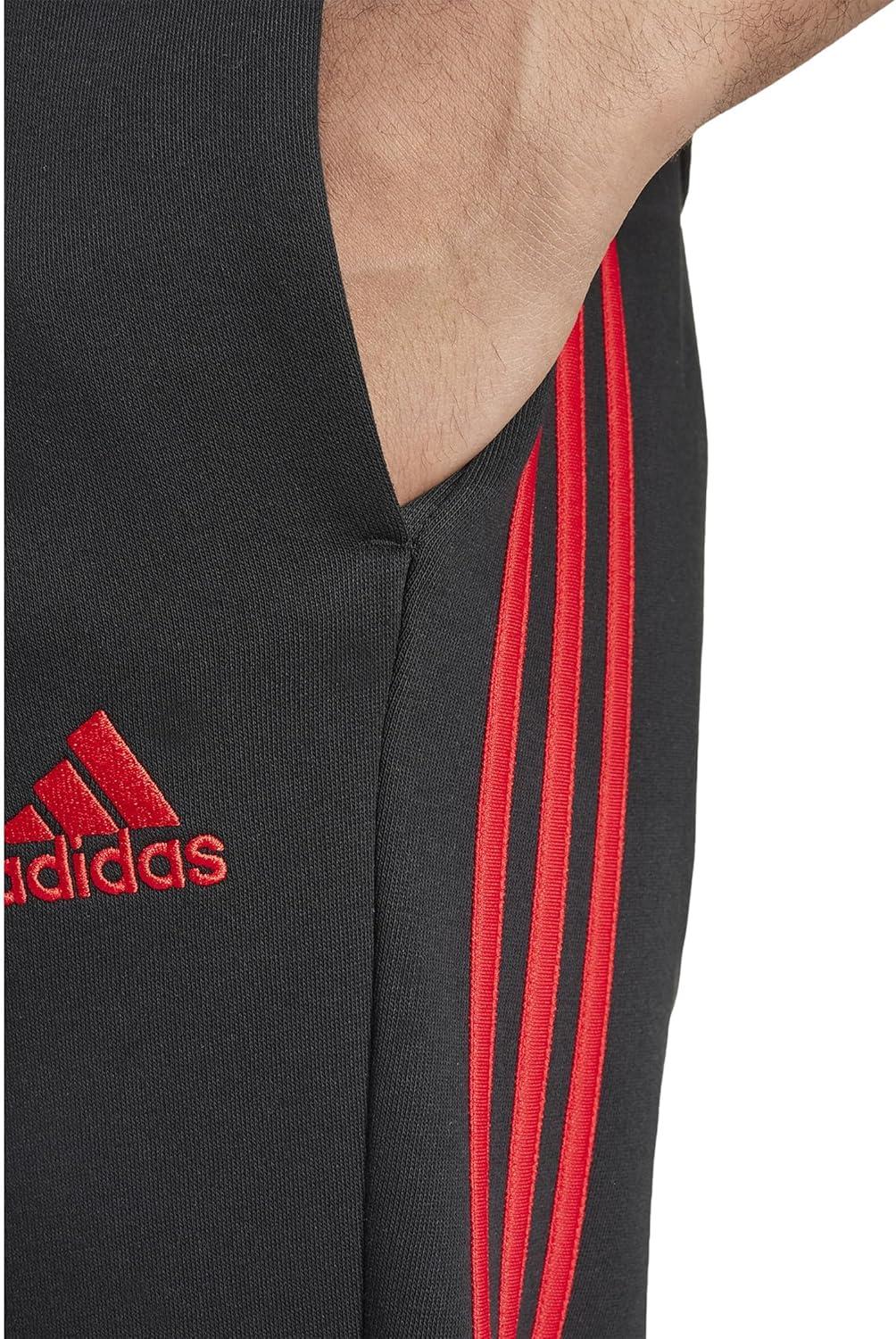 imageadidas Mens Essentials 3Stripes Fleece Tapered Cuff PantsBlackBetter Scarlet