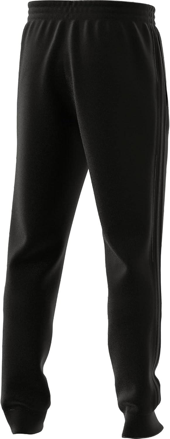 imageadidas Mens Essentials 3Stripes Fleece Tapered Cuff PantsBlackBlackBlack