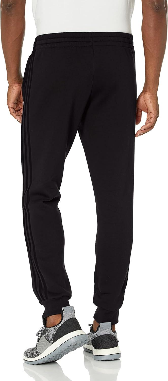 imageadidas Mens Essentials 3Stripes Fleece Tapered Cuff PantsBlackBlackBlack