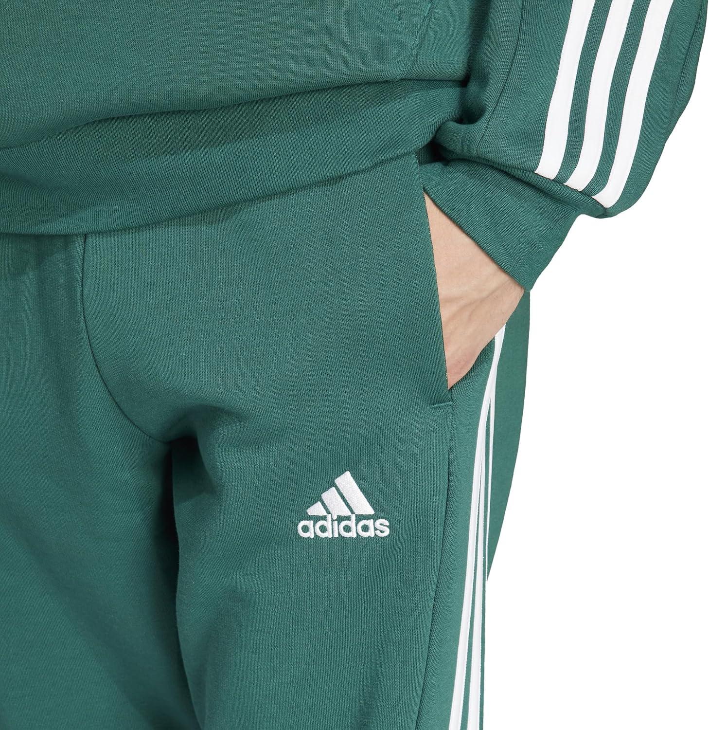 imageadidas Mens Essentials 3Stripes Fleece Tapered Cuff PantsCollegiate Green