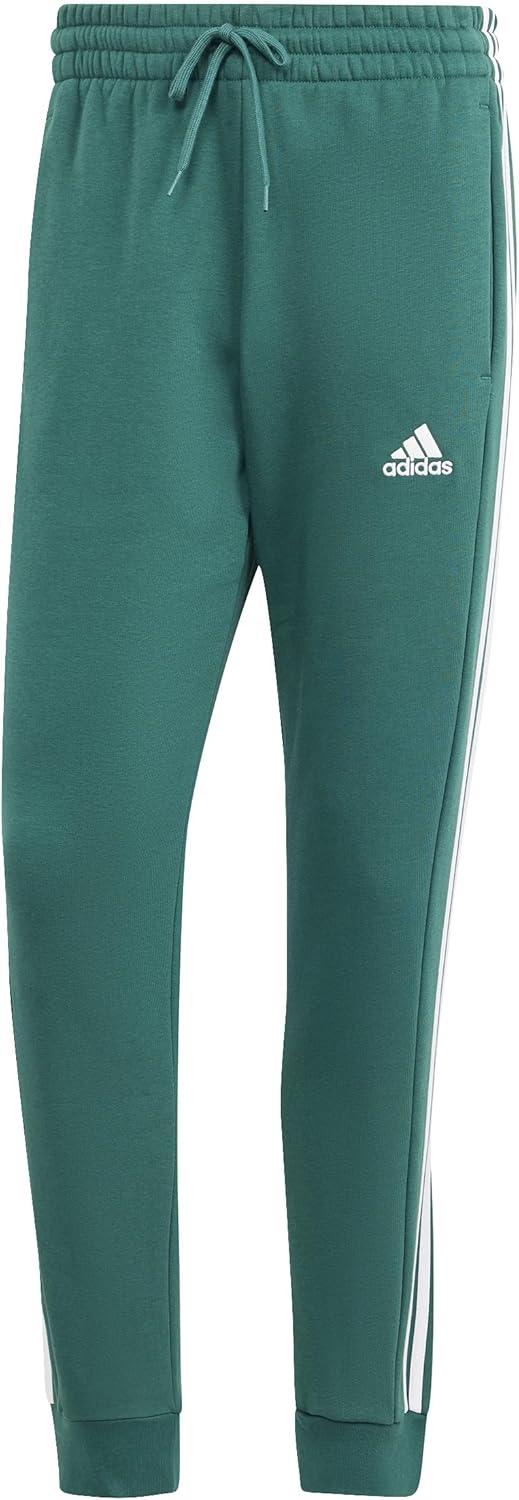 imageadidas Mens Essentials 3Stripes Fleece Tapered Cuff PantsCollegiate Green