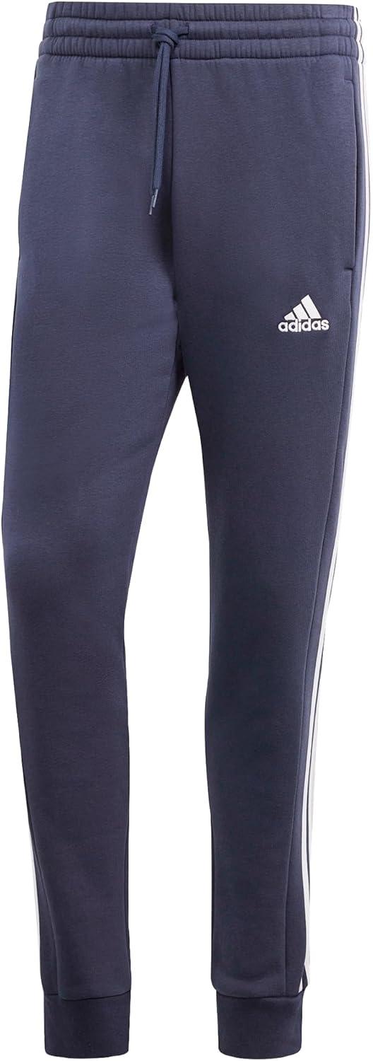 imageadidas Mens Essentials 3Stripes Fleece Tapered Cuff PantsInk