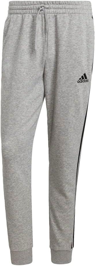 imageadidas Mens Essentials 3Stripes Fleece Tapered Cuff PantsMedium Grey HeatherBlack