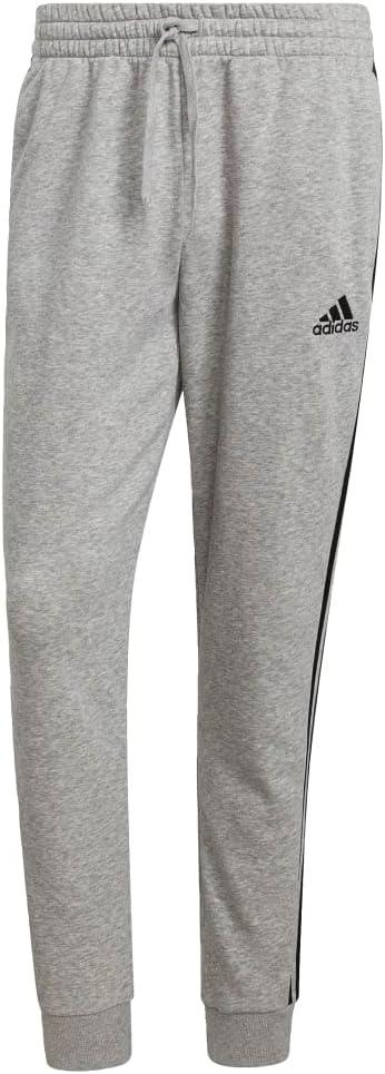 imageadidas Mens Essentials 3Stripes Fleece Tapered Cuff PantsMedium Grey HeatherBlack