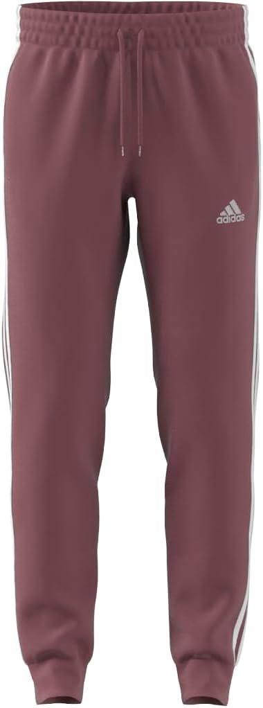 imageadidas Mens Essentials 3Stripes Fleece Tapered Cuff PantsPreloved Crimson