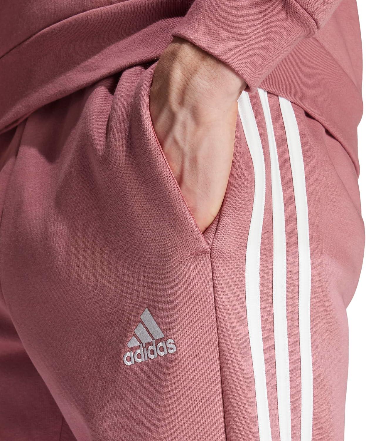 imageadidas Mens Essentials 3Stripes Fleece Tapered Cuff PantsPreloved Crimson