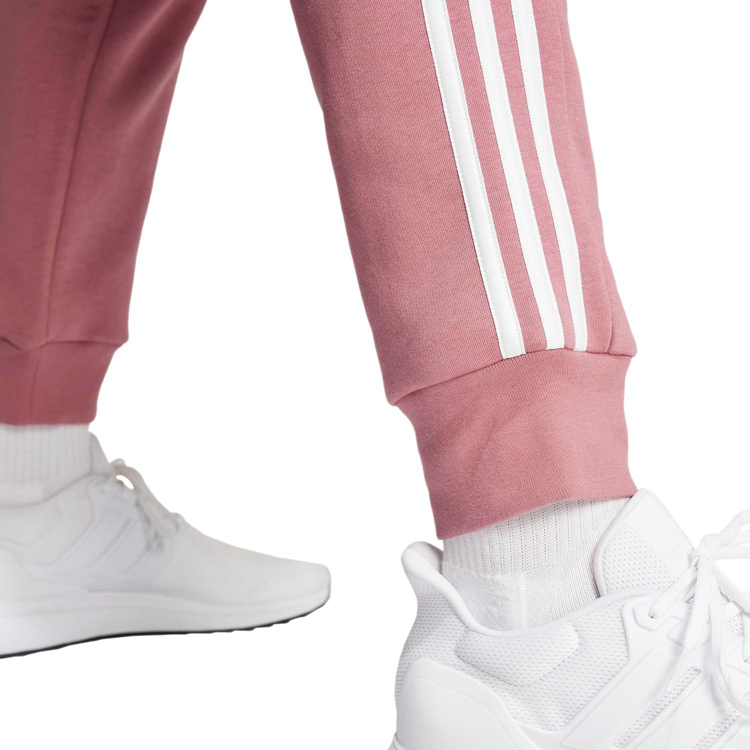 imageadidas Mens Essentials 3Stripes Fleece Tapered Cuff PantsPreloved Crimson
