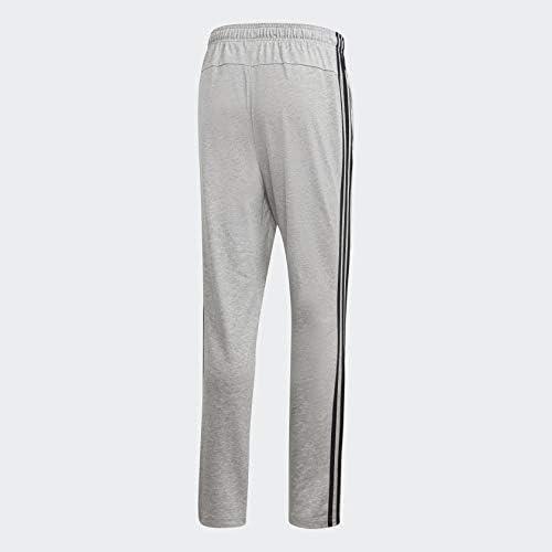imageadidas Mens Essentials 3Stripes Tapered Open Hem PantsMedium Grey HeatherBlackSolid Grey