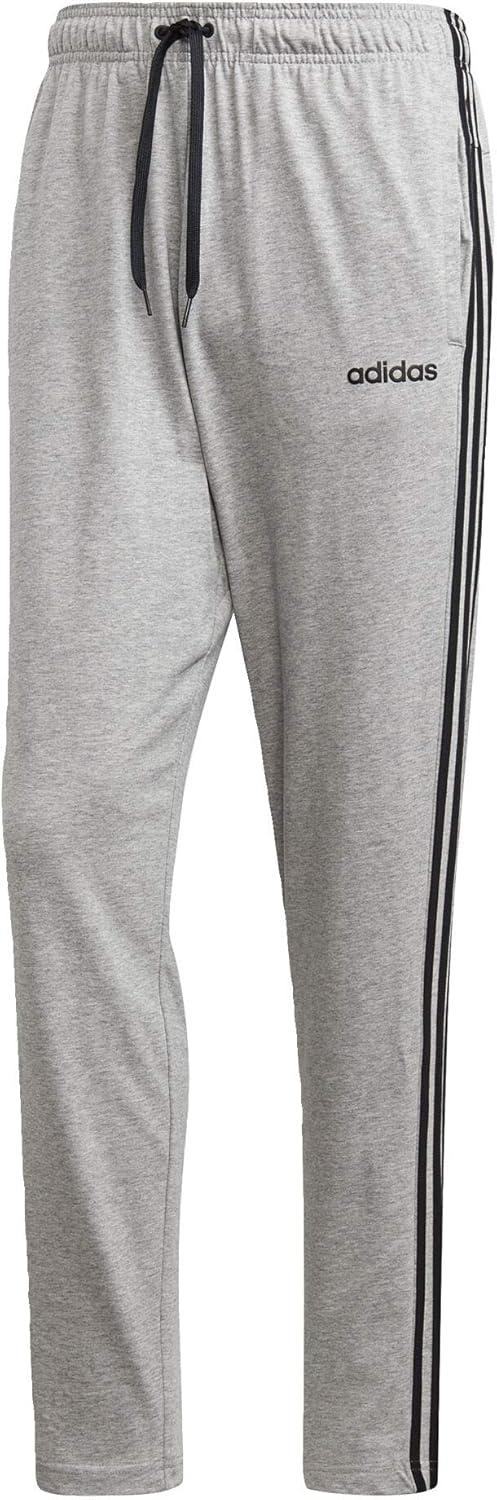 imageadidas Mens Essentials 3Stripes Tapered Open Hem PantsMedium Grey HeatherBlackSolid Grey