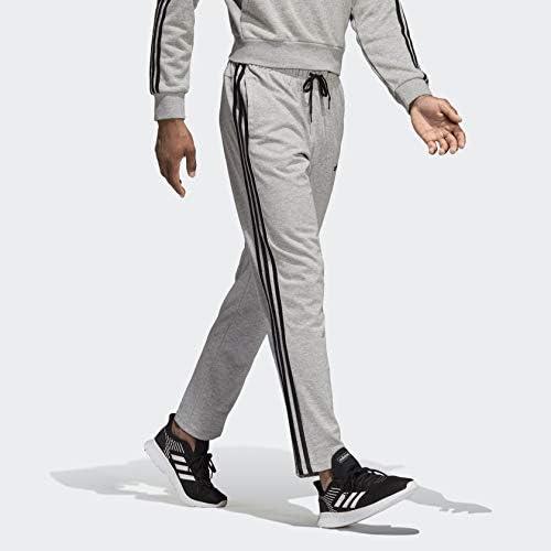 imageadidas Mens Essentials 3Stripes Tapered Open Hem PantsMedium Grey HeatherBlackSolid Grey