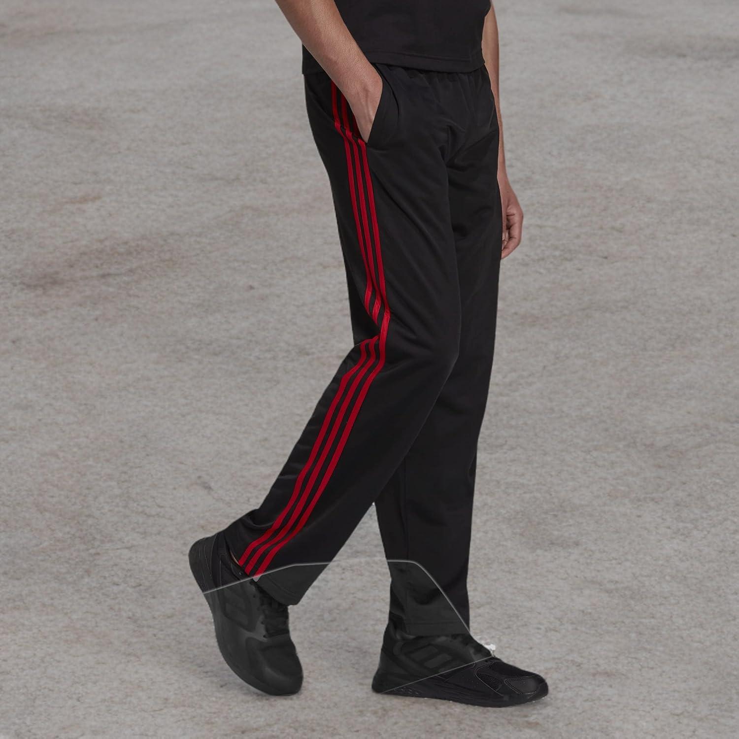 imageadidas Mens Essentials Warmup Open Hem 3stripes Tracksuit BottomsBlackScarletBlack