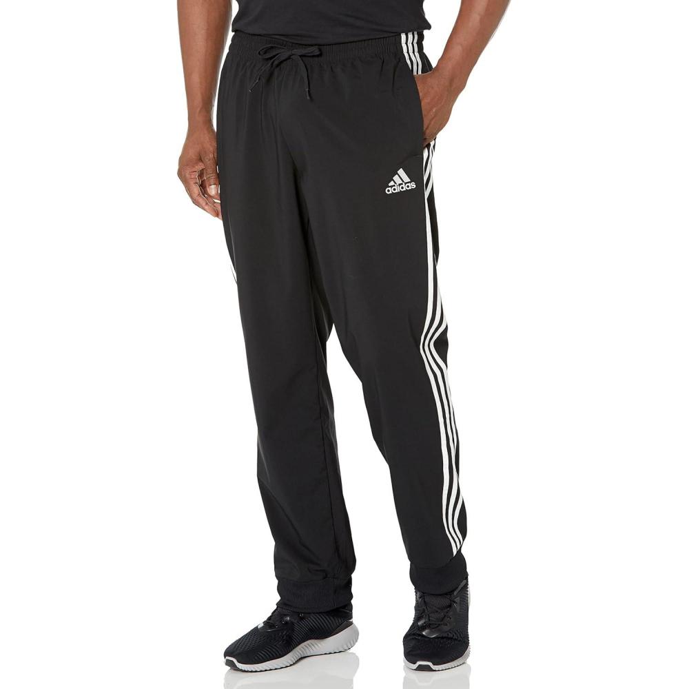 imageadidas Mens Aeroready Essentials Tapered Cuff Woven 3Stripes PantsBlack