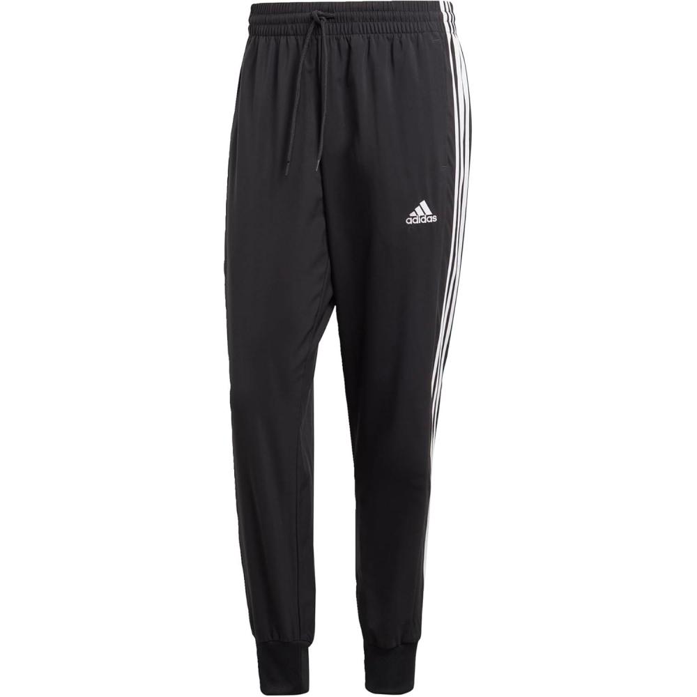 imageadidas Mens Aeroready Essentials Tapered Cuff Woven 3Stripes PantsBlackWhite