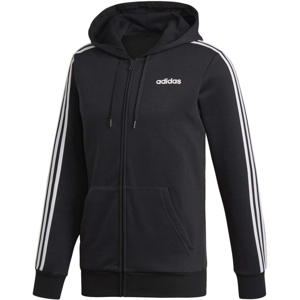imageadidas Mens Essentials 3Stripes Fleece HoodieBlackWhite