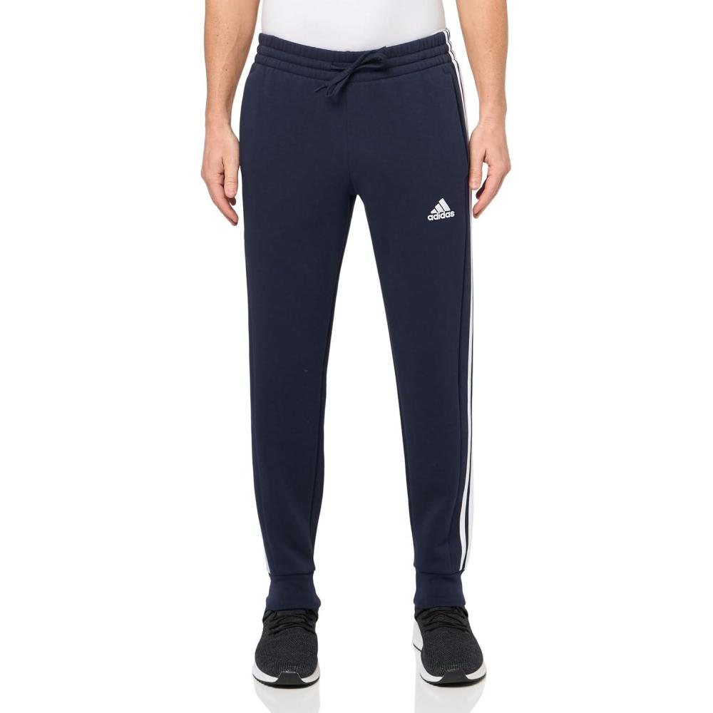imageadidas Mens Essentials 3Stripes Fleece Tapered Cuff PantsBetter ScarletWhite