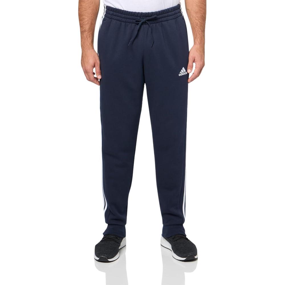 imageadidas Mens Essentials 3Stripes Fleece Tapered Cuff PantsInk