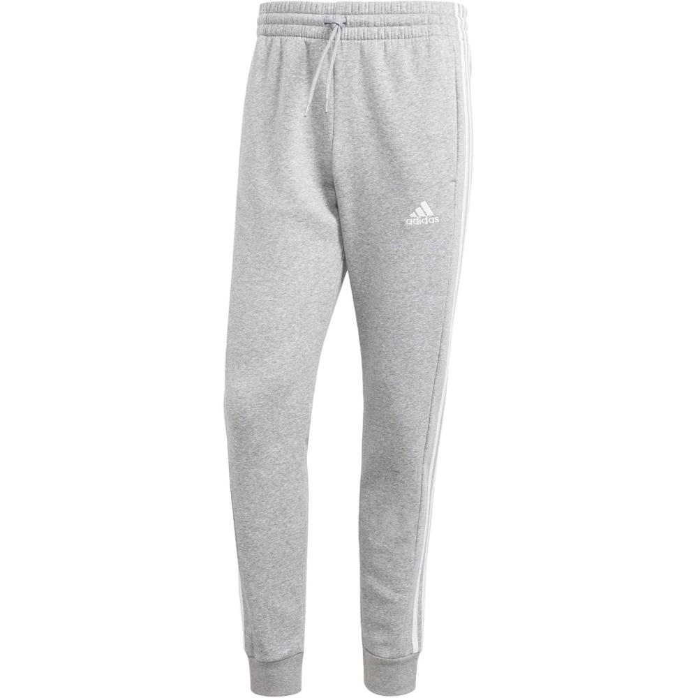 imageadidas Mens Essentials 3Stripes Fleece Tapered Cuff PantsMedium Grey Heather