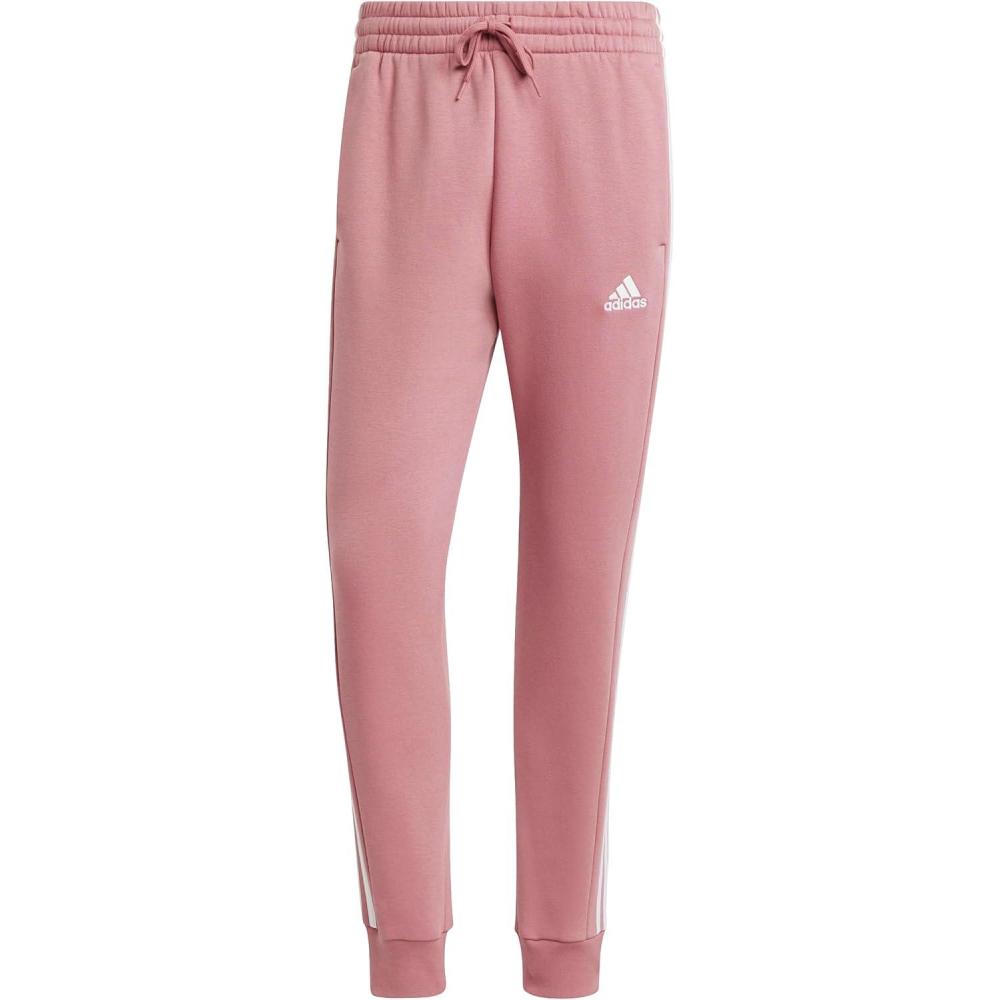 imageadidas Mens Essentials 3Stripes Fleece Tapered Cuff PantsPreloved Crimson