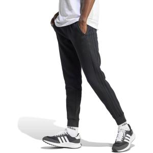 imageadidas Mens Essentials 3Stripes Fleece Tapered Cuff PantsBlack
