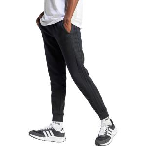 imageadidas Mens Essentials 3Stripes Fleece Tapered Cuff PantsBlackBlack