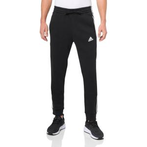 imageadidas Mens Essentials 3Stripes Fleece Tapered Cuff PantsBlackWhite