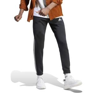 imageadidas Mens Essentials 3Stripes Fleece Tapered Cuff PantsBlackWhiteBlack