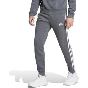 imageadidas Mens Essentials 3Stripes Fleece Tapered Cuff PantsDark Grey Heather