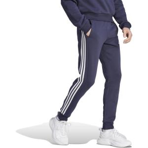 imageadidas Mens Essentials 3Stripes Fleece Tapered Cuff PantsLegend Ink