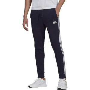 imageadidas Mens Essentials 3Stripes Fleece Tapered Cuff PantsLegend InkWhite