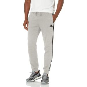 imageadidas Mens Essentials 3Stripes Fleece Tapered Cuff PantsMedium Grey HeatherBlack
