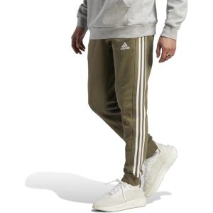 imageadidas Mens Essentials 3Stripes Fleece Tapered Cuff PantsOlive Strata