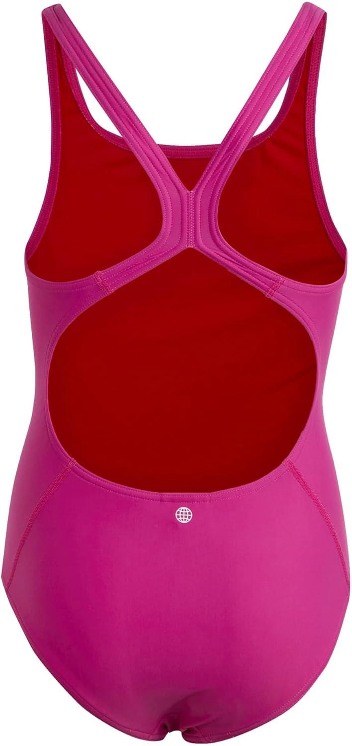 imageadidas Girls Solid Small Logo SwimsuitLucid FuchsiaBetter Scarlet