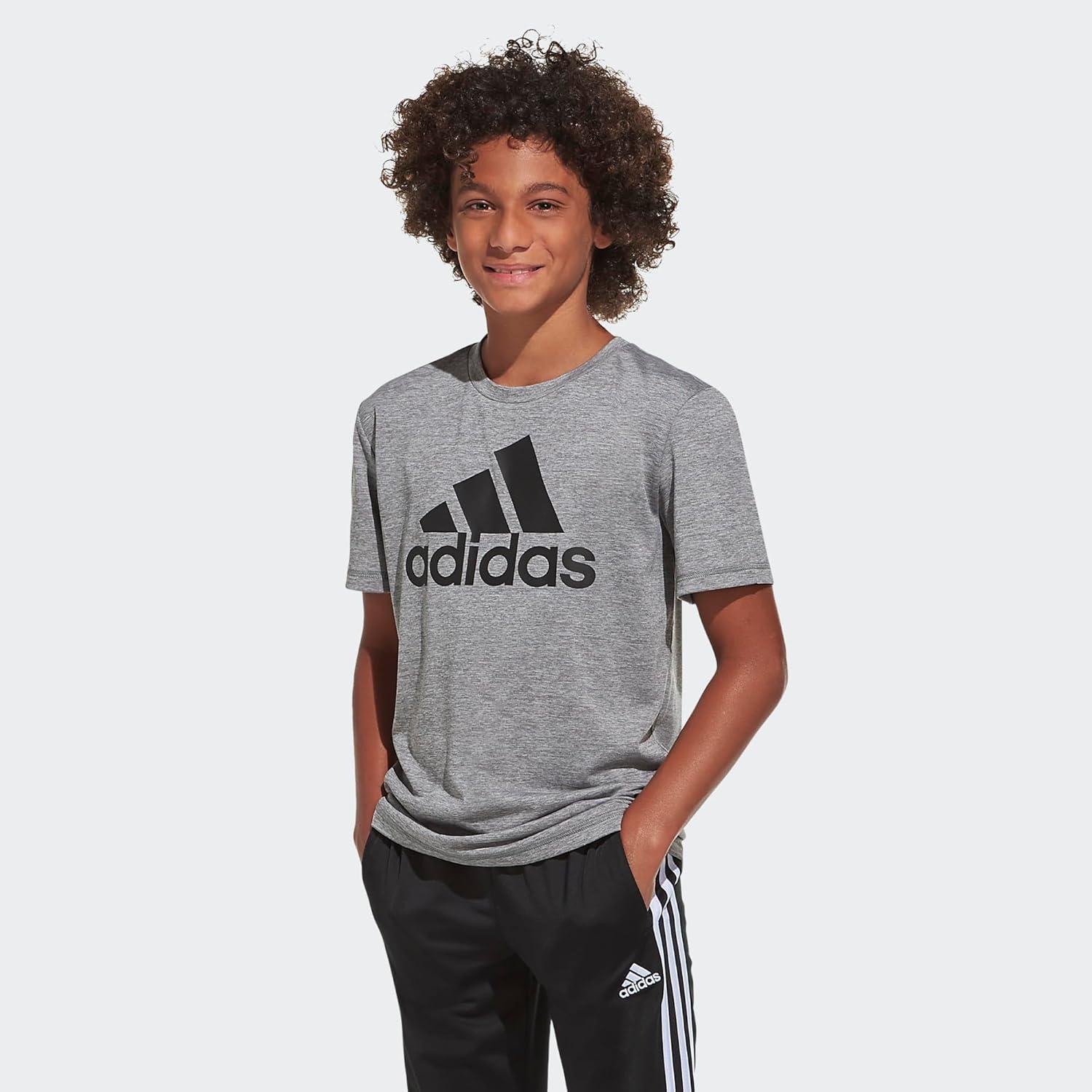 imageadidas boys Short Sleeve AEROREADY Performance Logo Tee TShirt Dark Gray 1820
