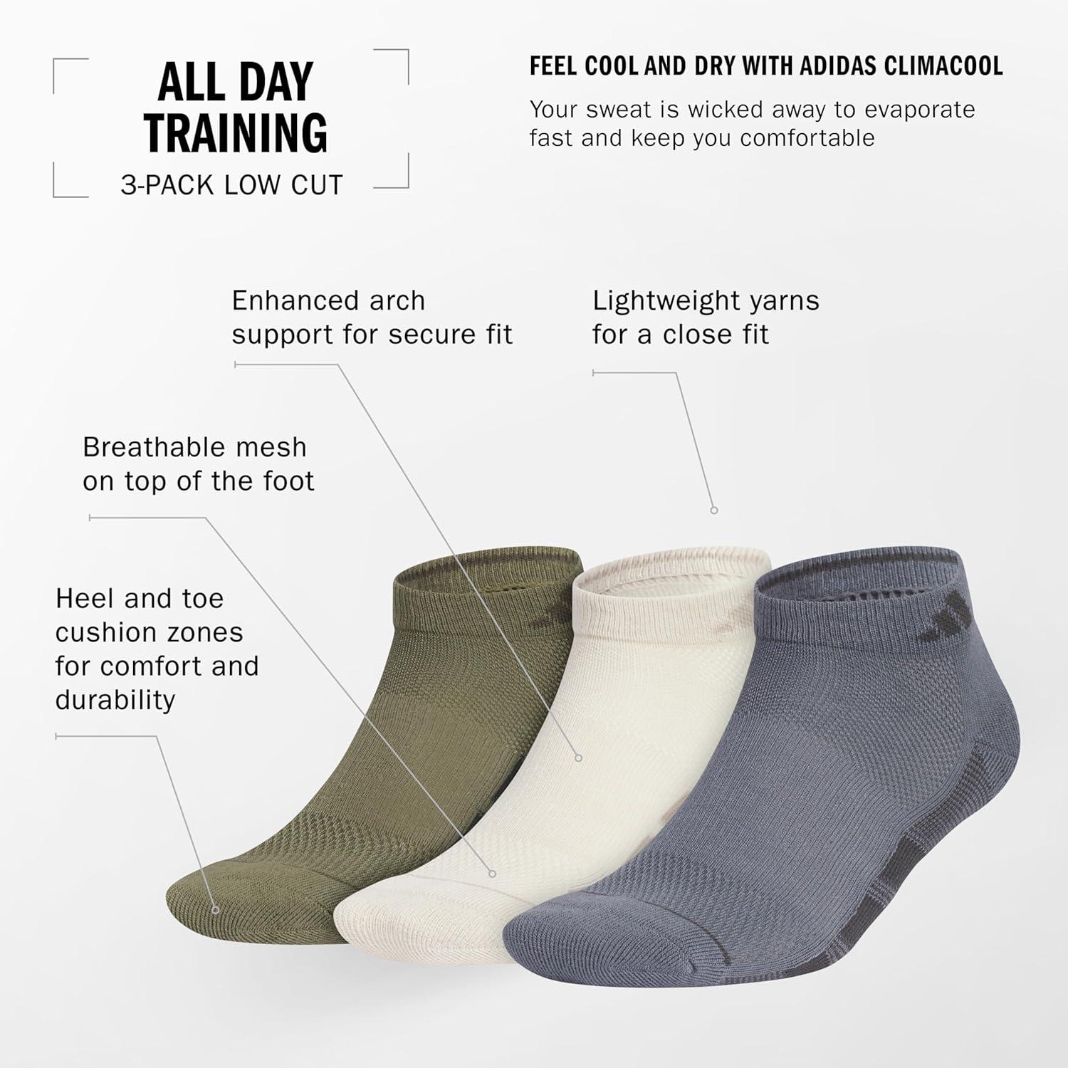 imageadidas Mens All Day Training Low Cut Socks Engineered for Sport Performance with Targeted Cushioning for Running 3PairBlackOnix GreyNight Grey