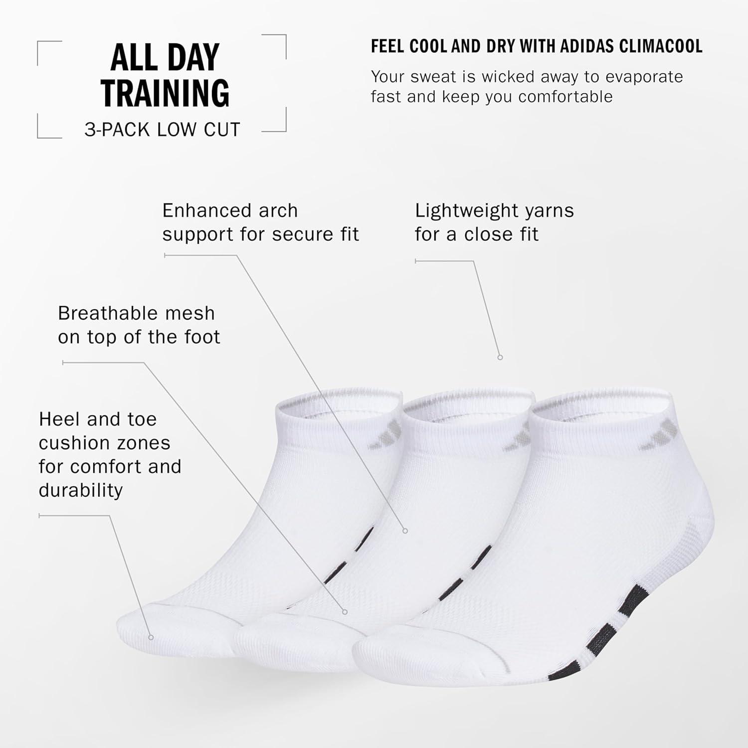 imageadidas Mens All Day Training Low Cut Socks Engineered for Sport Performance with Targeted Cushioning for Running 3PairWhiteSemi Court GreenDark Blue