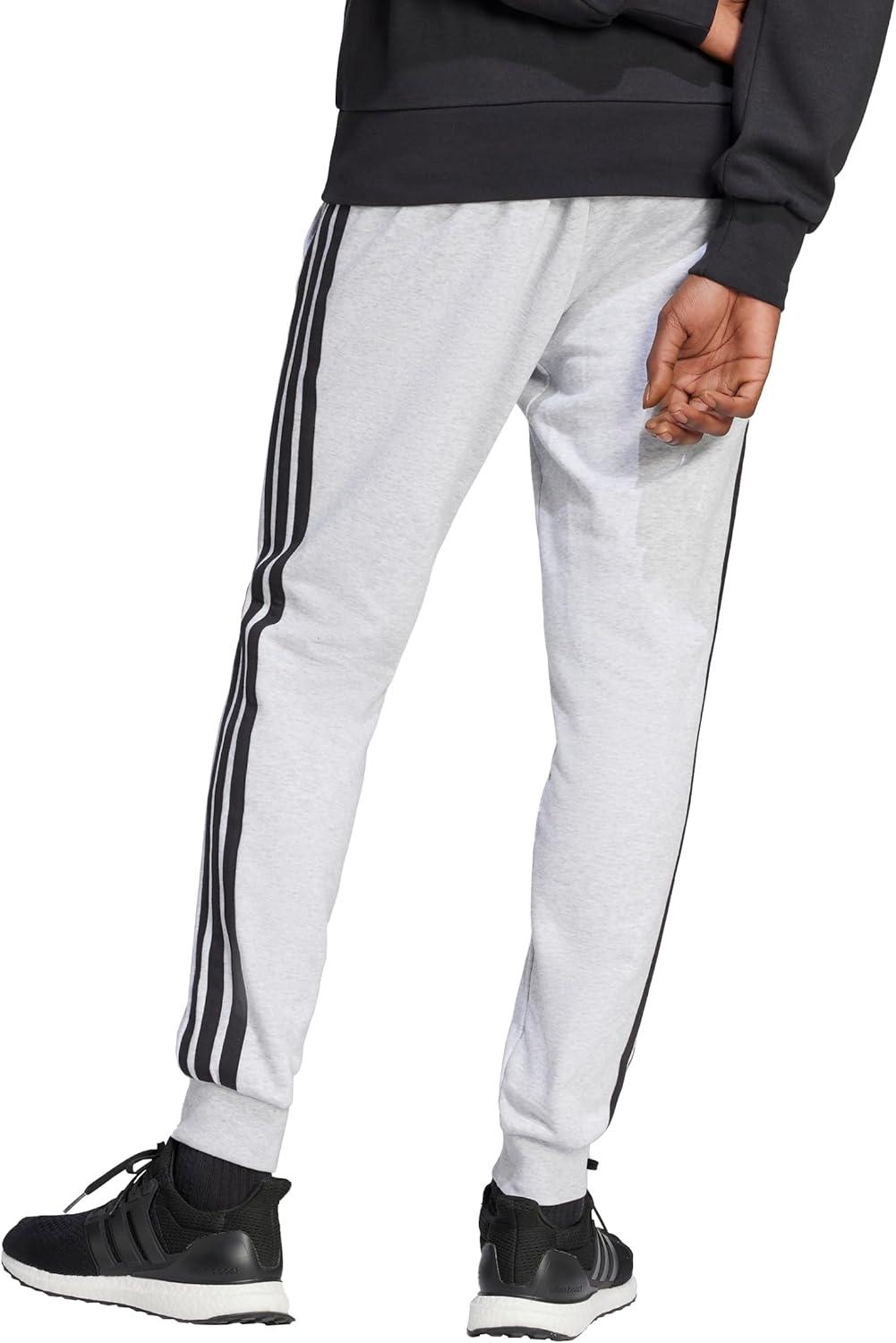 imageadidas Mens Essentials 3Stripes French Terry PantsLight Grey HeatherBlack
