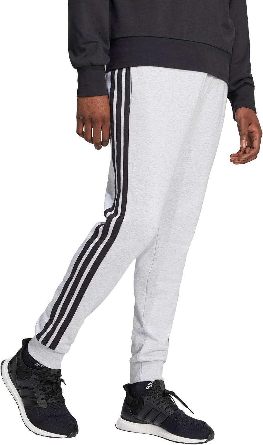imageadidas Mens Essentials 3Stripes French Terry PantsLight Grey HeatherBlack