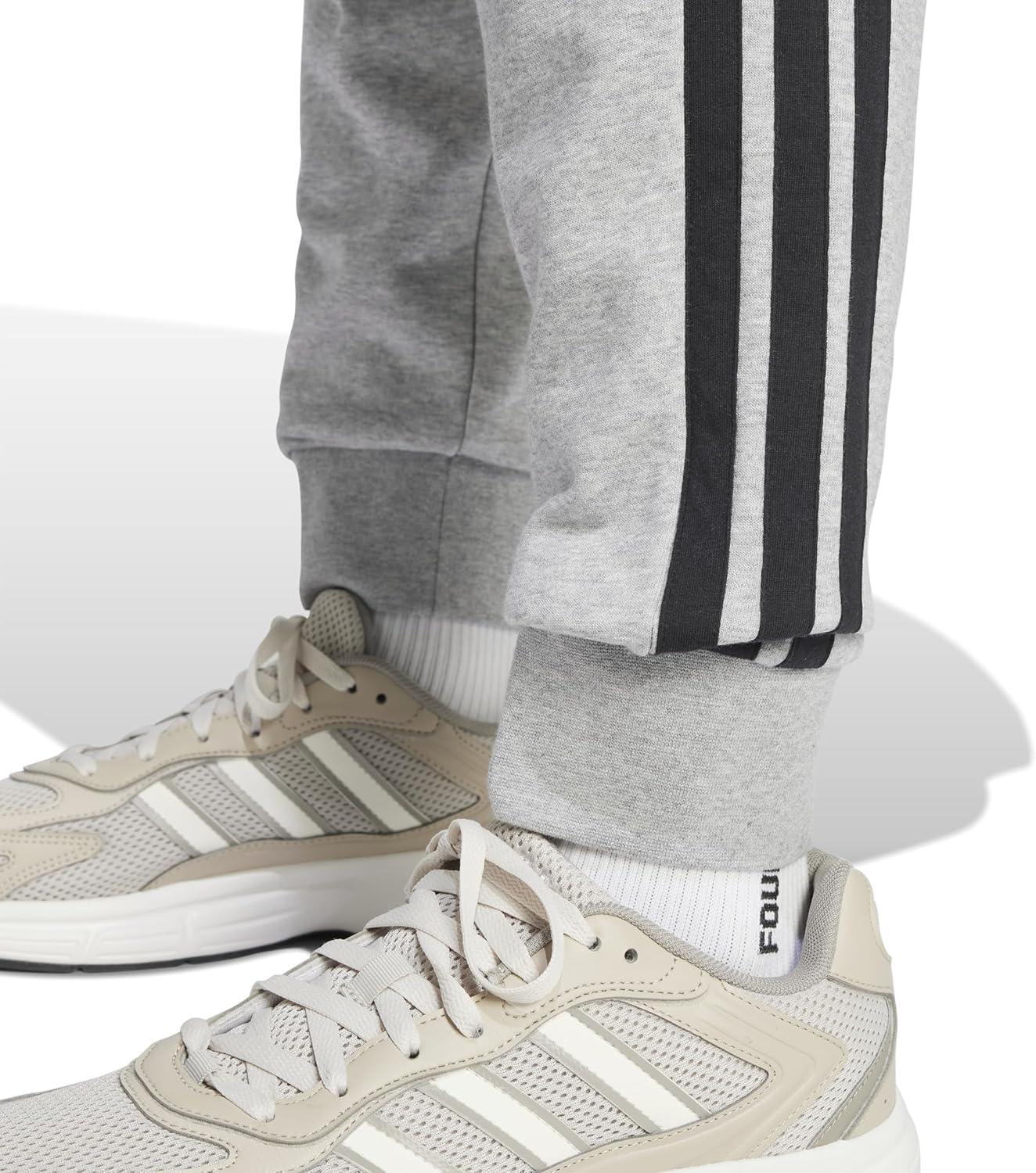 imageadidas Mens Essentials 3Stripes French Terry PantsMedium Grey HeatherBlack