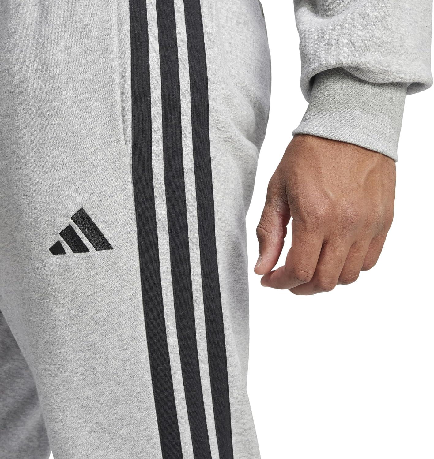 imageadidas Mens Essentials 3Stripes French Terry PantsMedium Grey HeatherBlack