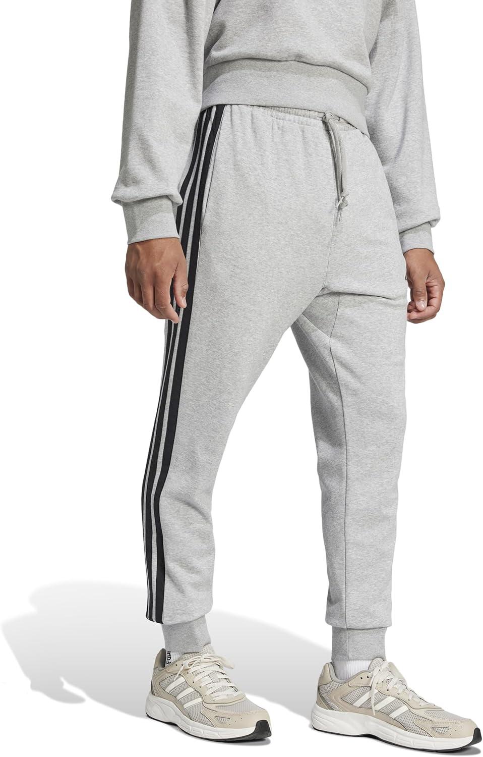 imageadidas Mens Essentials 3Stripes French Terry PantsMedium Grey HeatherBlack